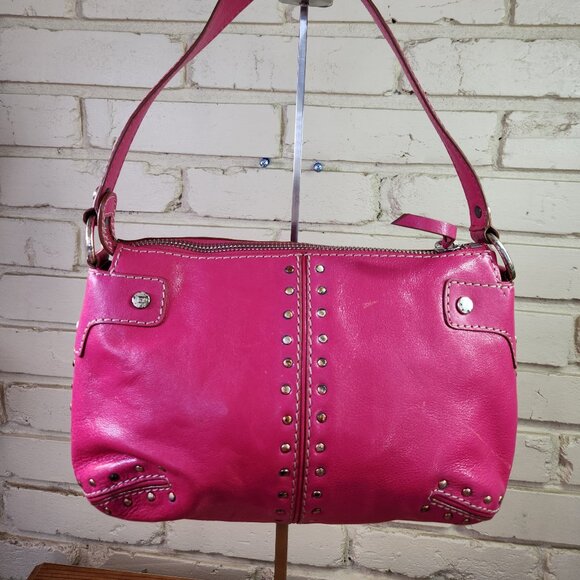 Michael Kors Hot Pink Studded Leather Handbag Satchel Purse - Picture 1 of 15